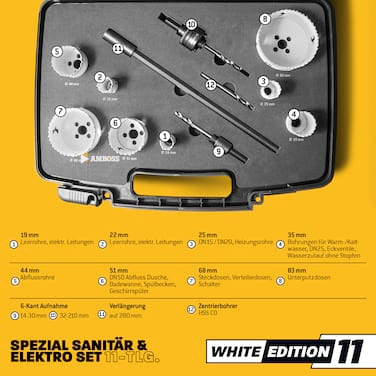 AMBOSS Lochsägen-Set 11tlg. inkl. Aufnahmen +Verl.